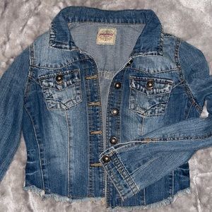 HIGHWAY Destroyed Fray Womens Cropped Denim Jacket